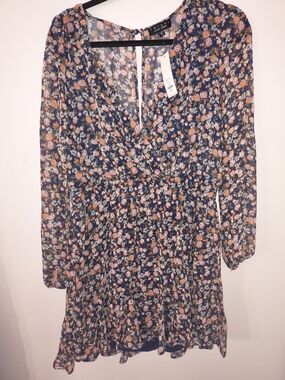 NWT Trixxi Floral Chiffon Mini Dress XL Long Sleeve Surplice Boho